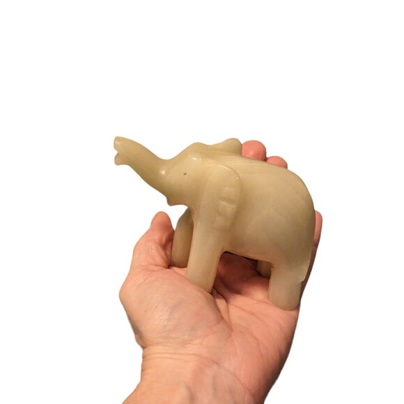 Vintage Marble Onyx Stone Hand Carved Elephant Banded 3" Tall By 4" Long - Picture 11 of 16